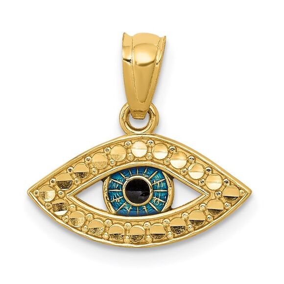 14k Yellow Gold and Enameled SMALL Evil Eye Pendant, 14mm (9/16 Inch) - Picture 1 of 5